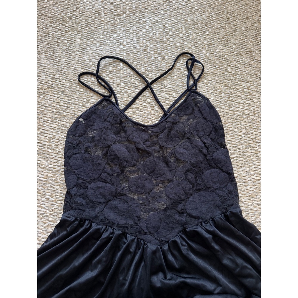 Olga Vintage Black Lace Bodice Maxi slip romantic nightgown Whimsigoth wedding L - Picture 13 of 14